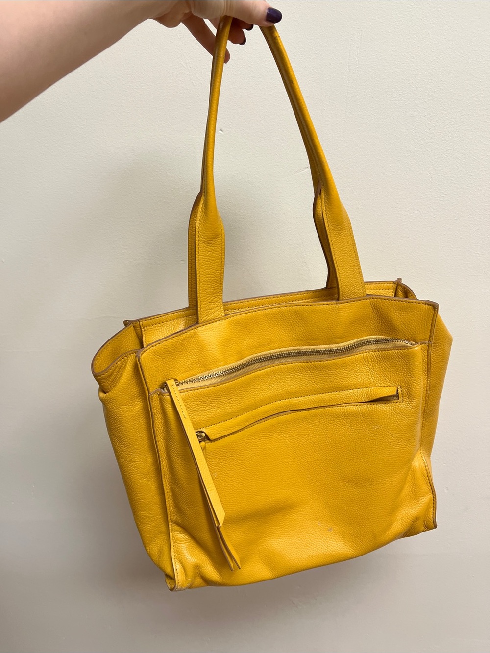 Yellow Leather Tote laptop Bag with Front Zipper Pocket- Nordstrom